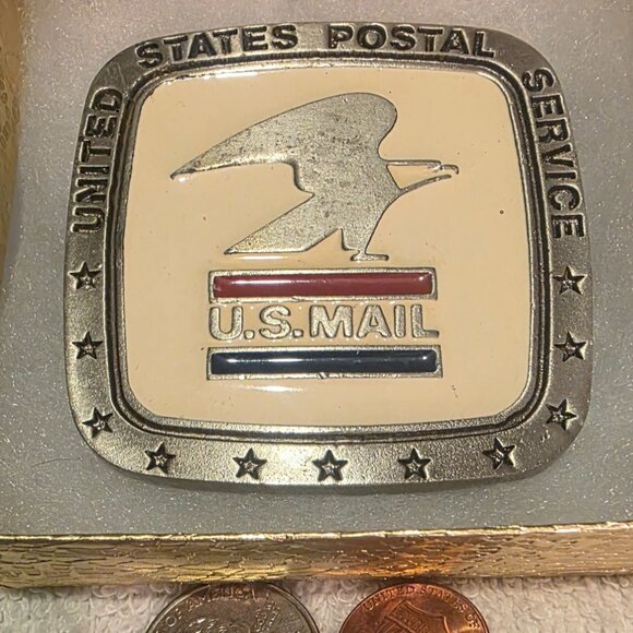 Vintage Metal Belt Buckle, Nice Silver and White Enamel, U.S. Mail, United State - Picture 2 of 5